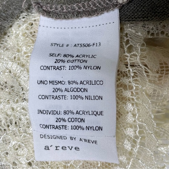 A'REVE Anthropologie Kimono Sleeve Lace Bottom Tie Back Brown Knit Top Size L - Picture 6 of 12